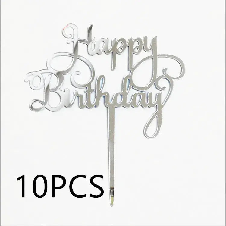 10 Pcs Rose Gold Silver Black Acrylic Cake Toppers Set For Birthday Parties Baby Showers And Dessert Decoration