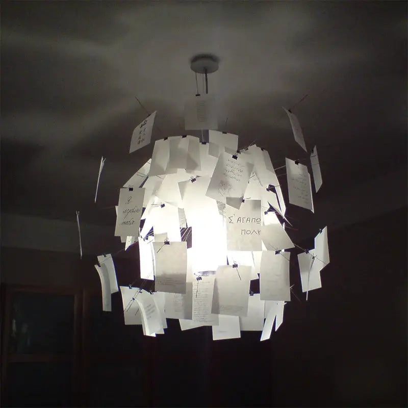 Ingo Maurer paper chandelier replica LED E27 lamp by Simples Market, white hanging papers