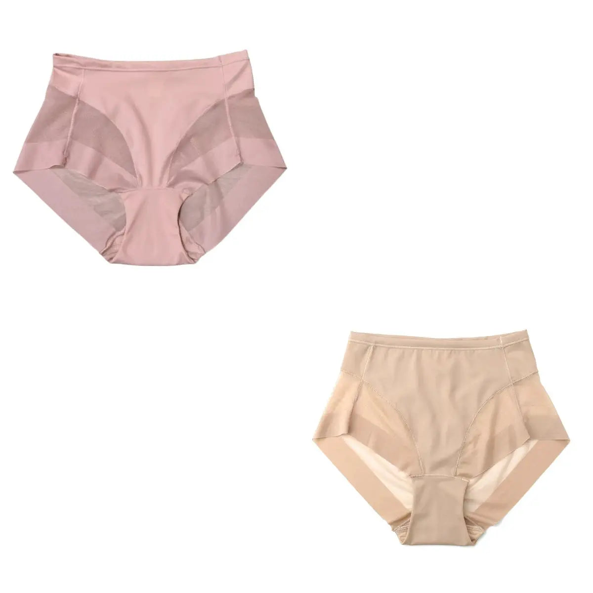 Simples Market 2-piece mid-rise mesh-panel shaping briefs in pink and beige for tummy control