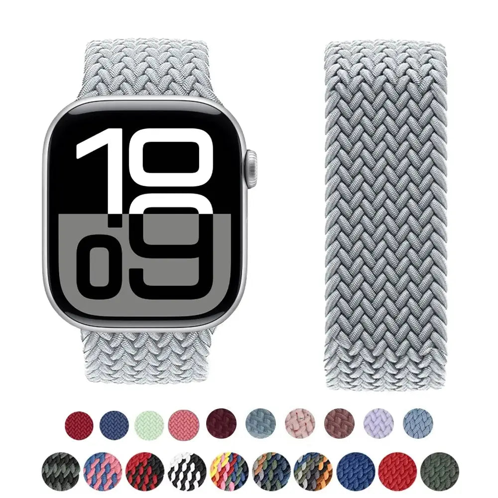 Simples Market braided Apple Watch band, light gray nylon weave, 40-49mm compatible, 2-piece set