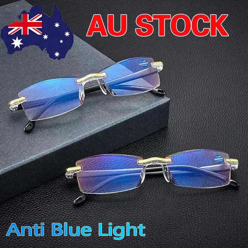 Klassnum 2025 Rimless Reading Glasses for Men and Women Ultralight Retro Square Eyewear Anti Blue Light