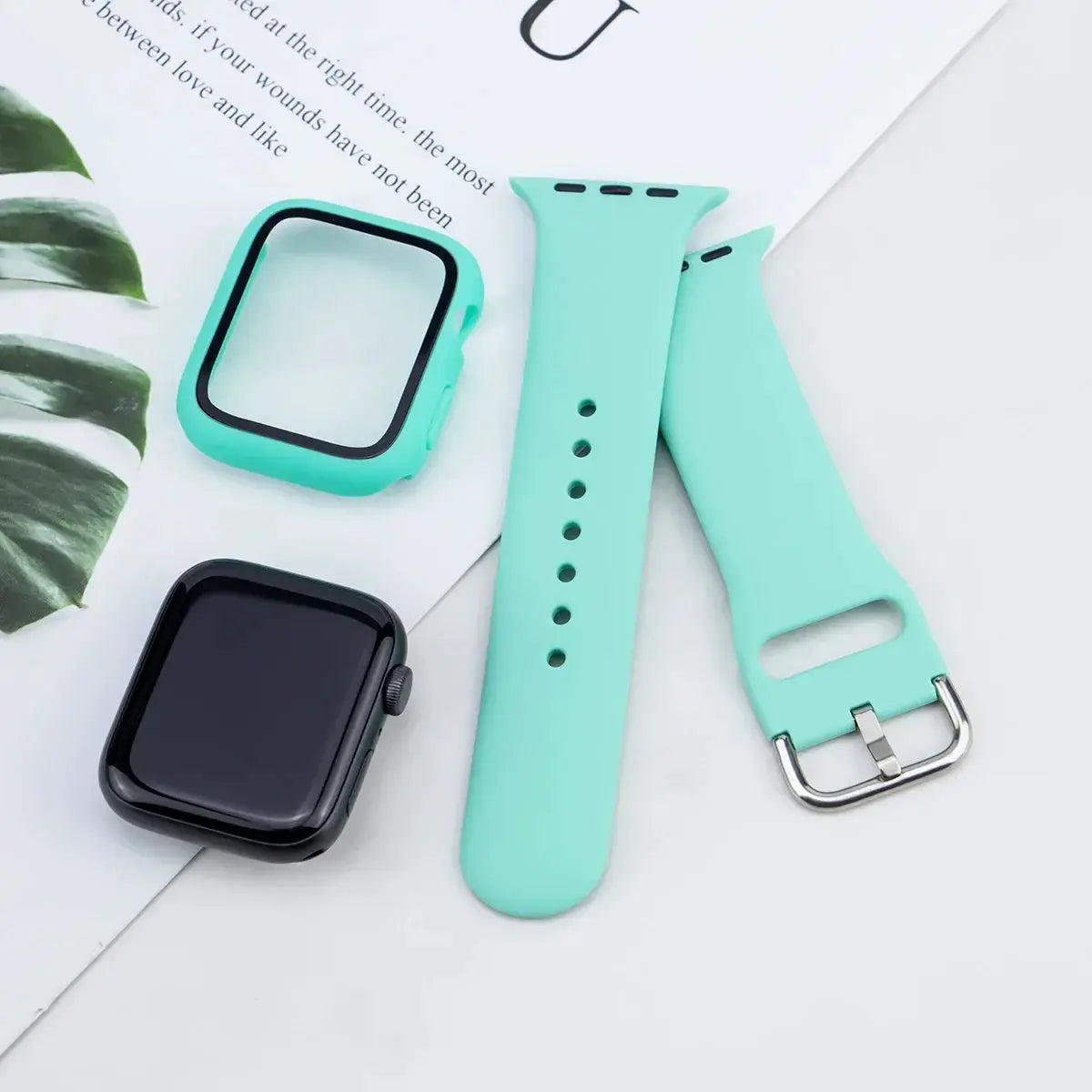 Glass+Case+Strap For Apple Watch band 44mm 40mm 45 41 38 42 46mm Silicone watchbands bracelet iWatch series 11 10 9 7 6 5 4 3 SE