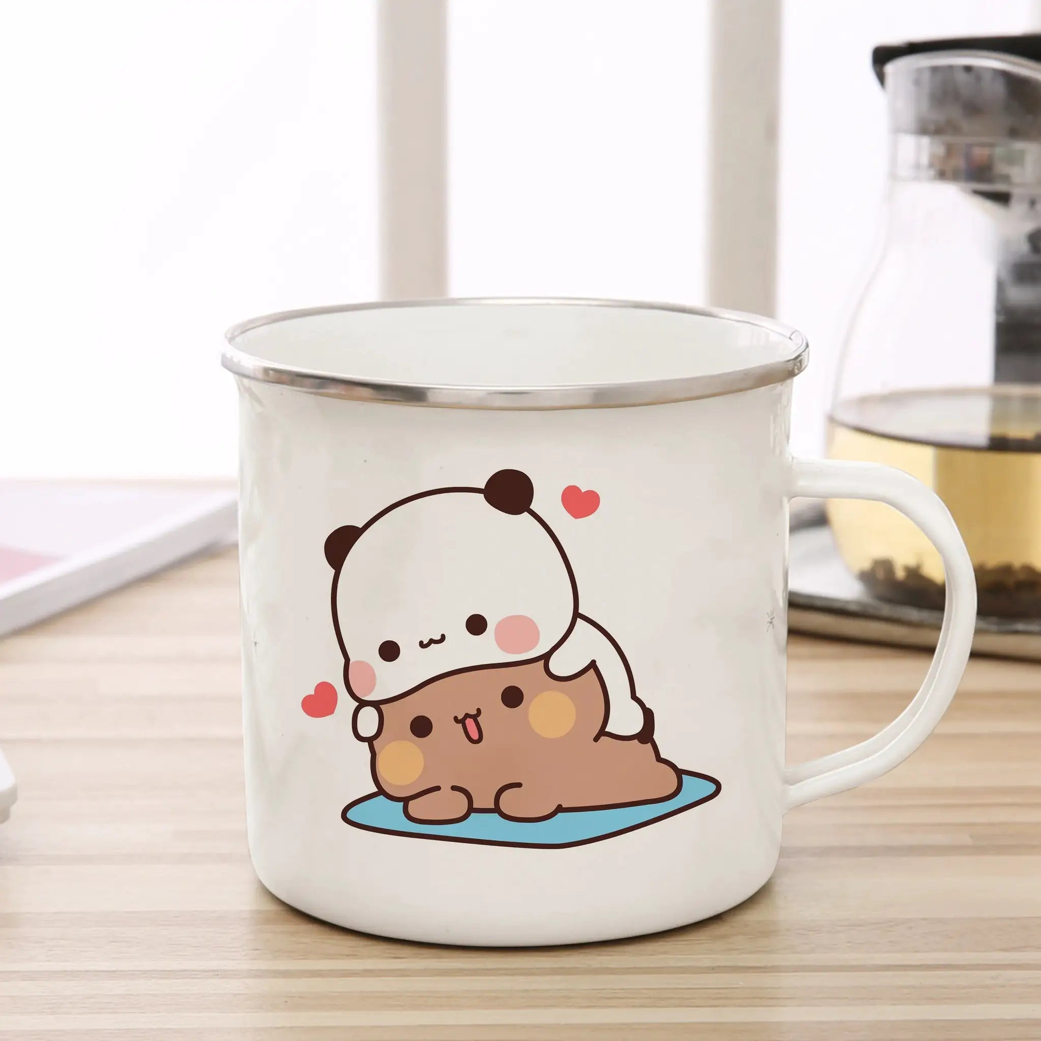 Cute Cup Co Cartoon Milk Mocha Bear Enamel Cup 11oz Eco Friendly Coffee Tea Cup Gift For Couple