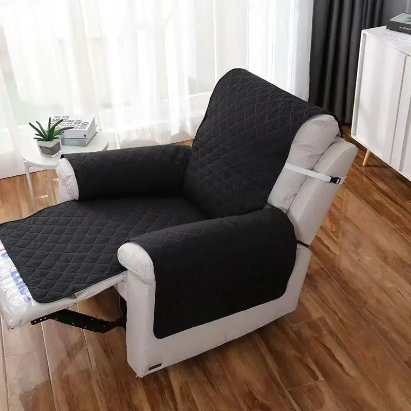 Recliner sofa cover by Simples Market, solid black quilted anti-slip armchair slipcover