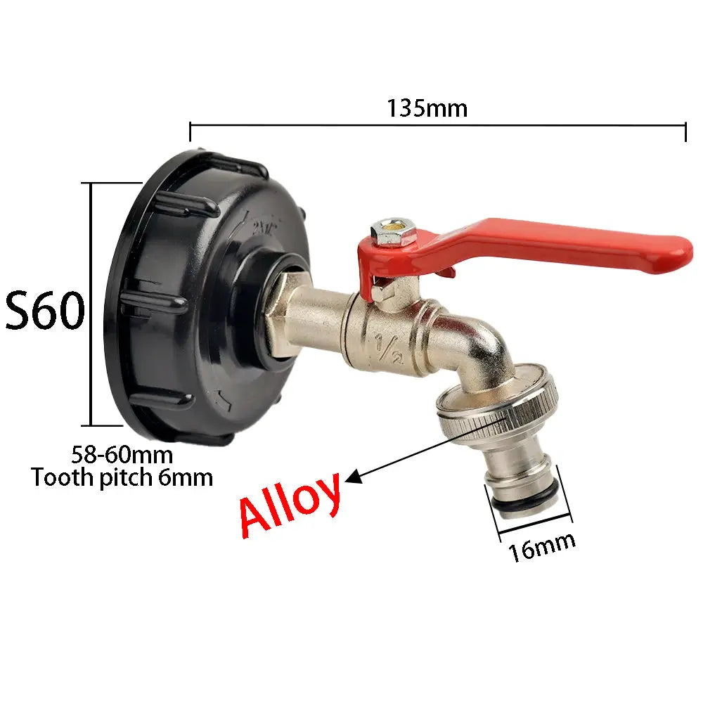 IBC Tank Tap Adapter S60x6 Coarse Thread To 16mm Quick Connect Brass Alloy Replacement Valve Garden Home Fitting Faucet