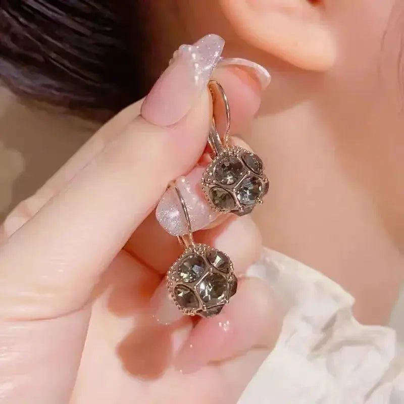 Pair of geometric zinc alloy drop earrings with gray crystal clusters for women