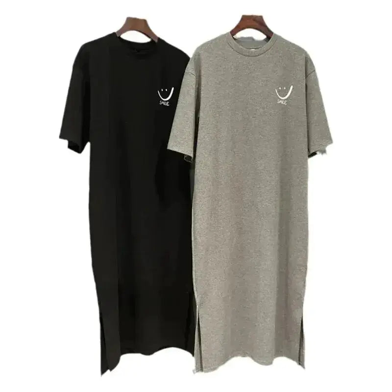 Brand Womens Summer Short Sleeve T Shirt Dress Loose Over The Knee Length Lightweight Stretch Polyester Casual Everyday