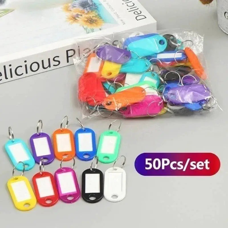 50 Pcs Colorful Plastic Tags With Split Ring For Hotel Numbers, Luggage, Keys And ID Labels