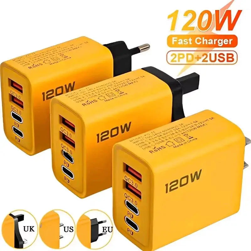 Four Port USB C PD Charger With Quick Charge 3.0 Type C Fast Charging For iPhone 16 15 Samsung Xiaomi Huawei