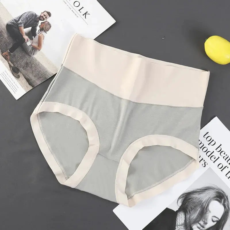 Women's high-waisted tummy-tuck panties in beige and gray modal fabric