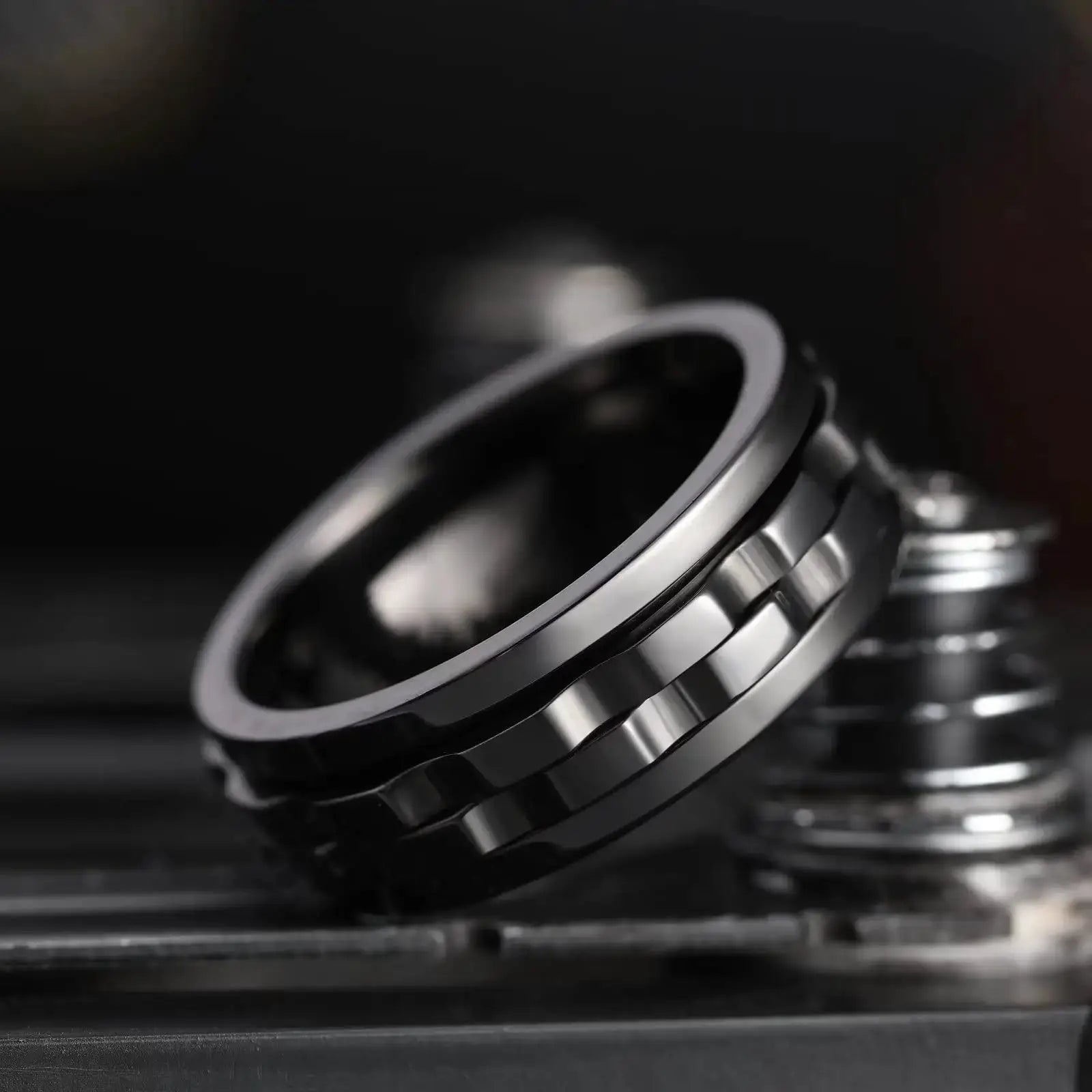 Titanium Steel Chain Spinner Ring For Men Anxiety Relief Fidget Jewelry Punk Rock Biker Wedding Party Accessory