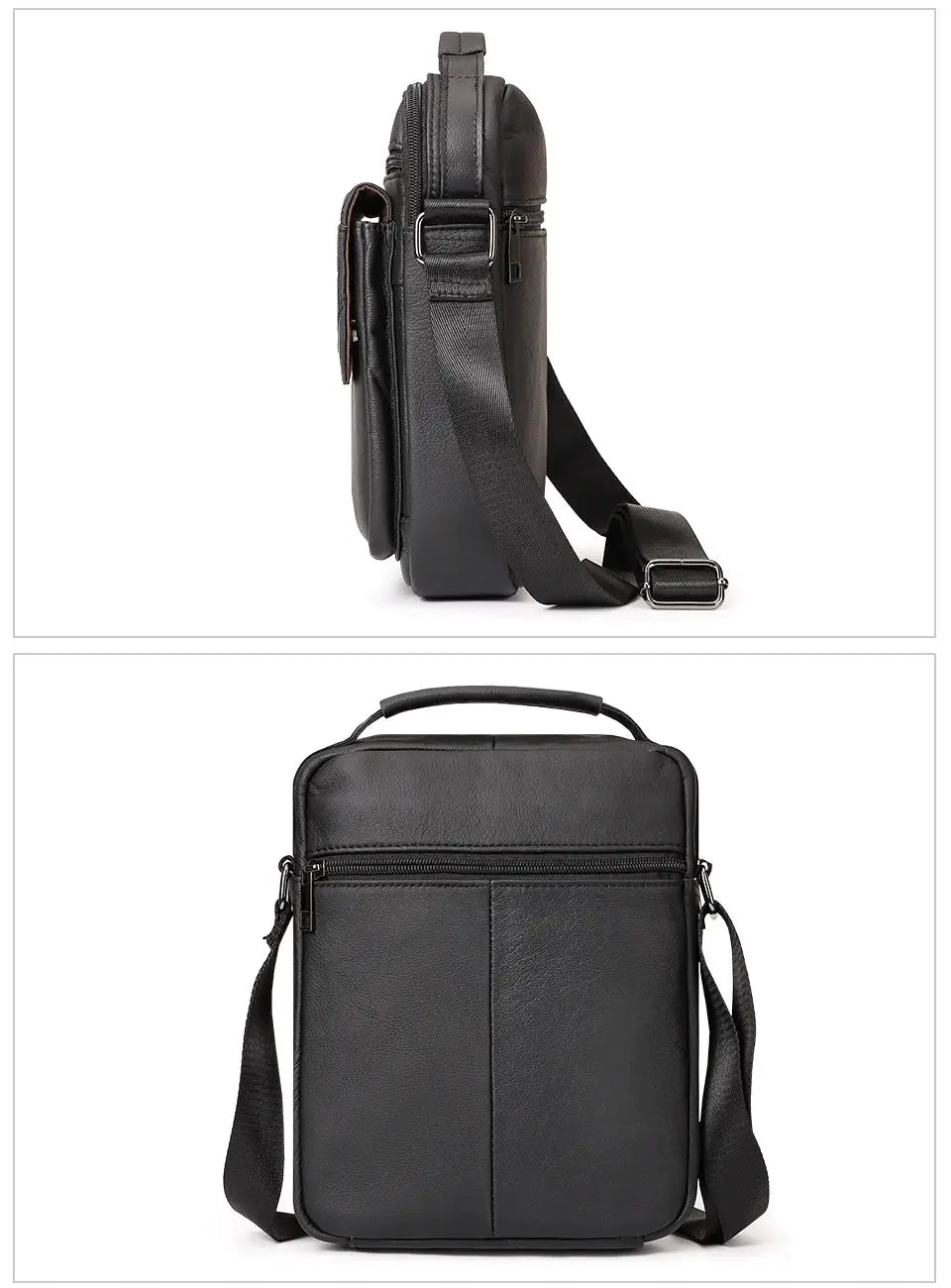 HUMERPAUL genuine leather small messenger bag for men with crossbody strap, black