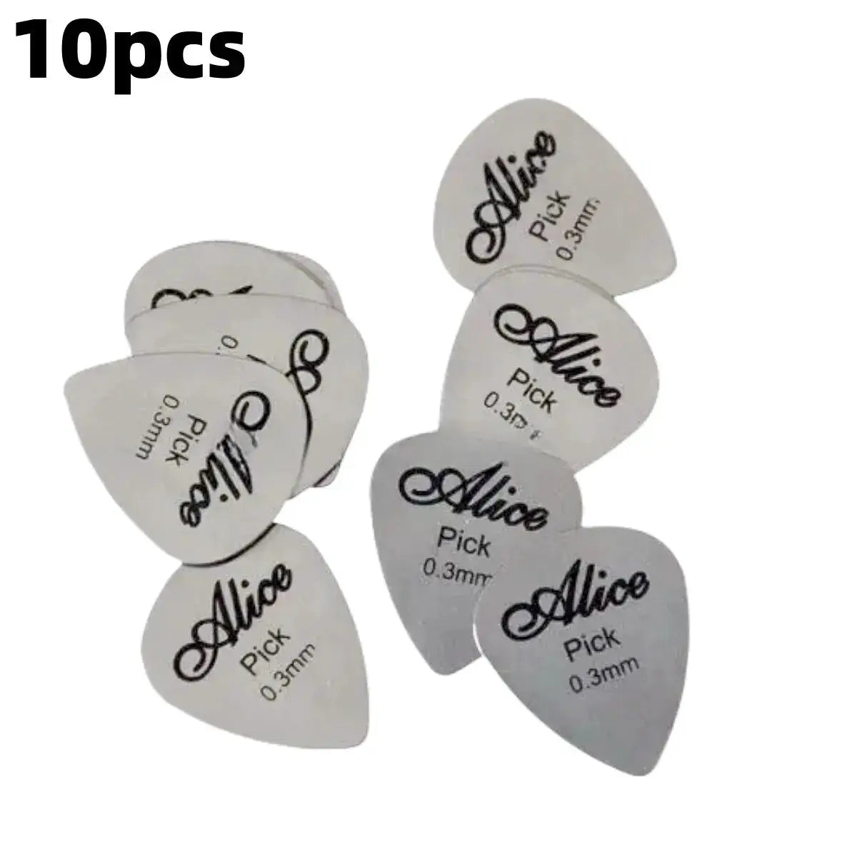Alice 10Pcs 0.3mm Metal Guitar Picks Set Durable Silver For Guitar Bass Ukulele Professional