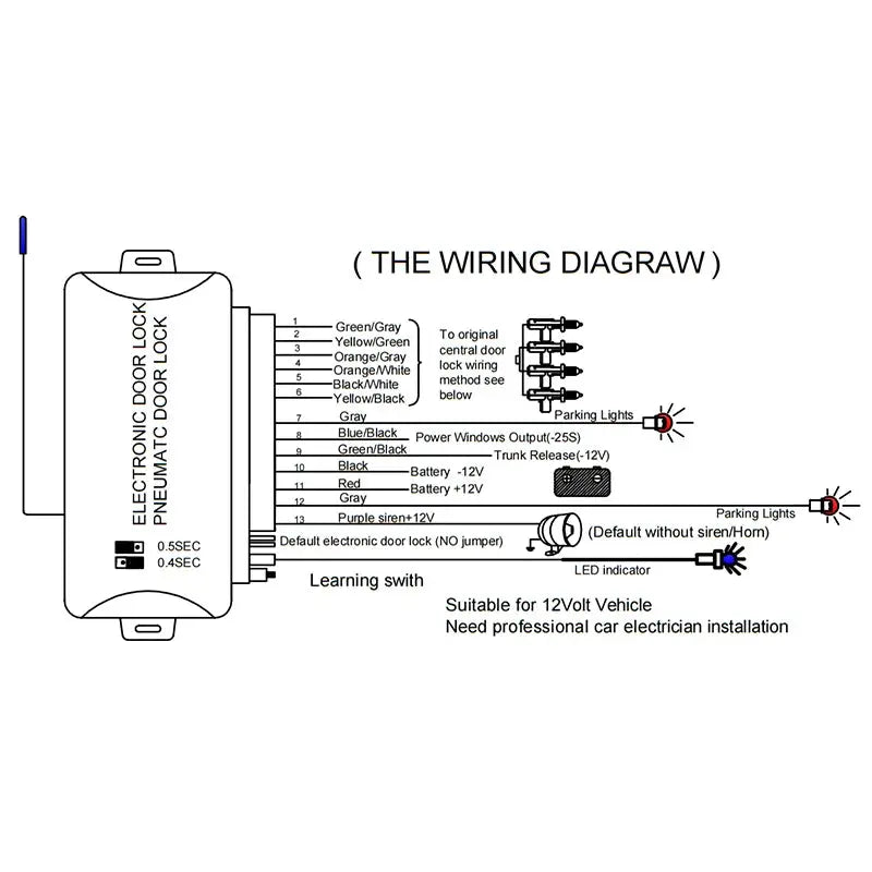 Car remote central locking system wiring diagram by Simples Market