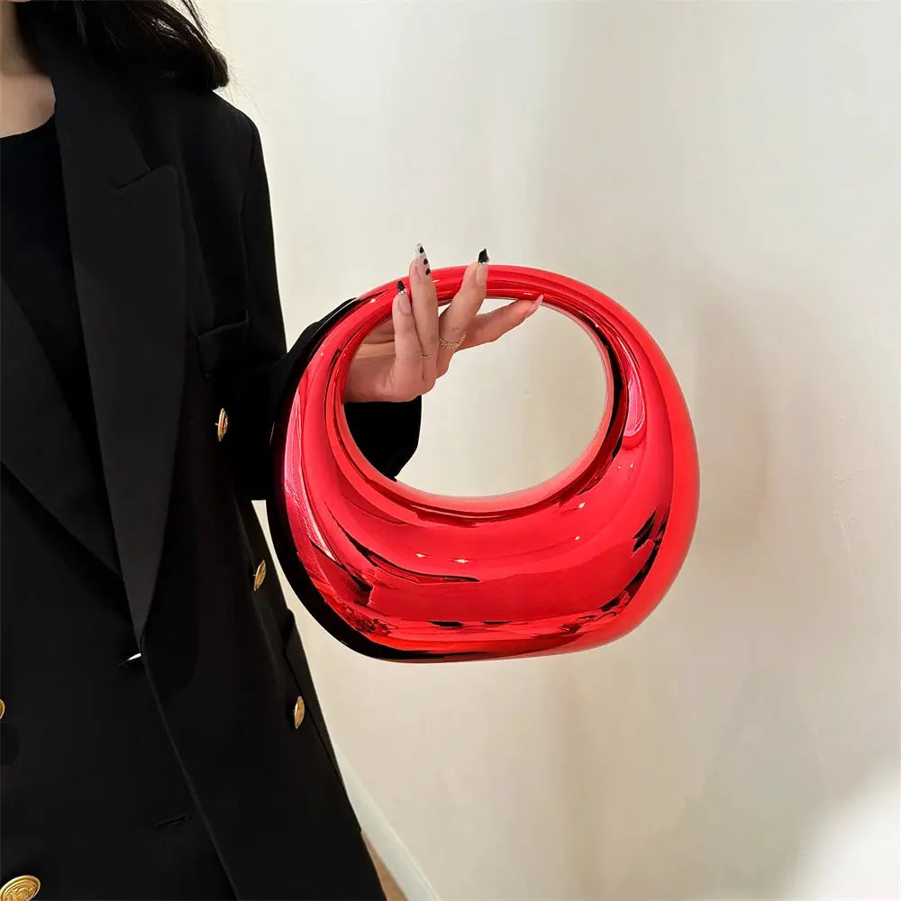 MOODS red round PVC handbag with circular wrist handle for women