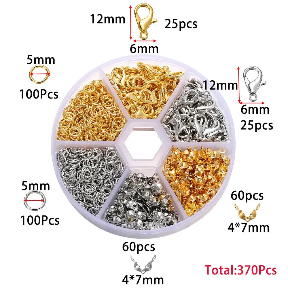 370 To 570 Pcs Jewelry Making Kit With Lobster Clasps Open Jump Rings End Crimps Beads Box For Bracelets And Necklaces