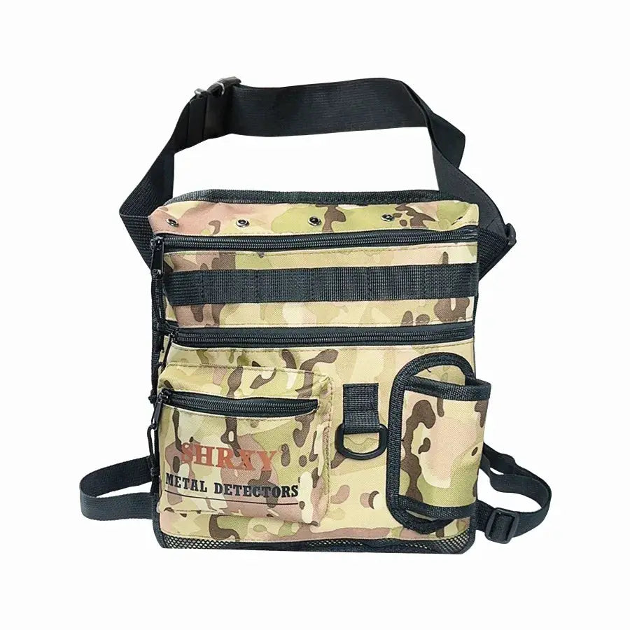 Metal detector finds bag camouflage with multiple zip pockets and adjustable strap