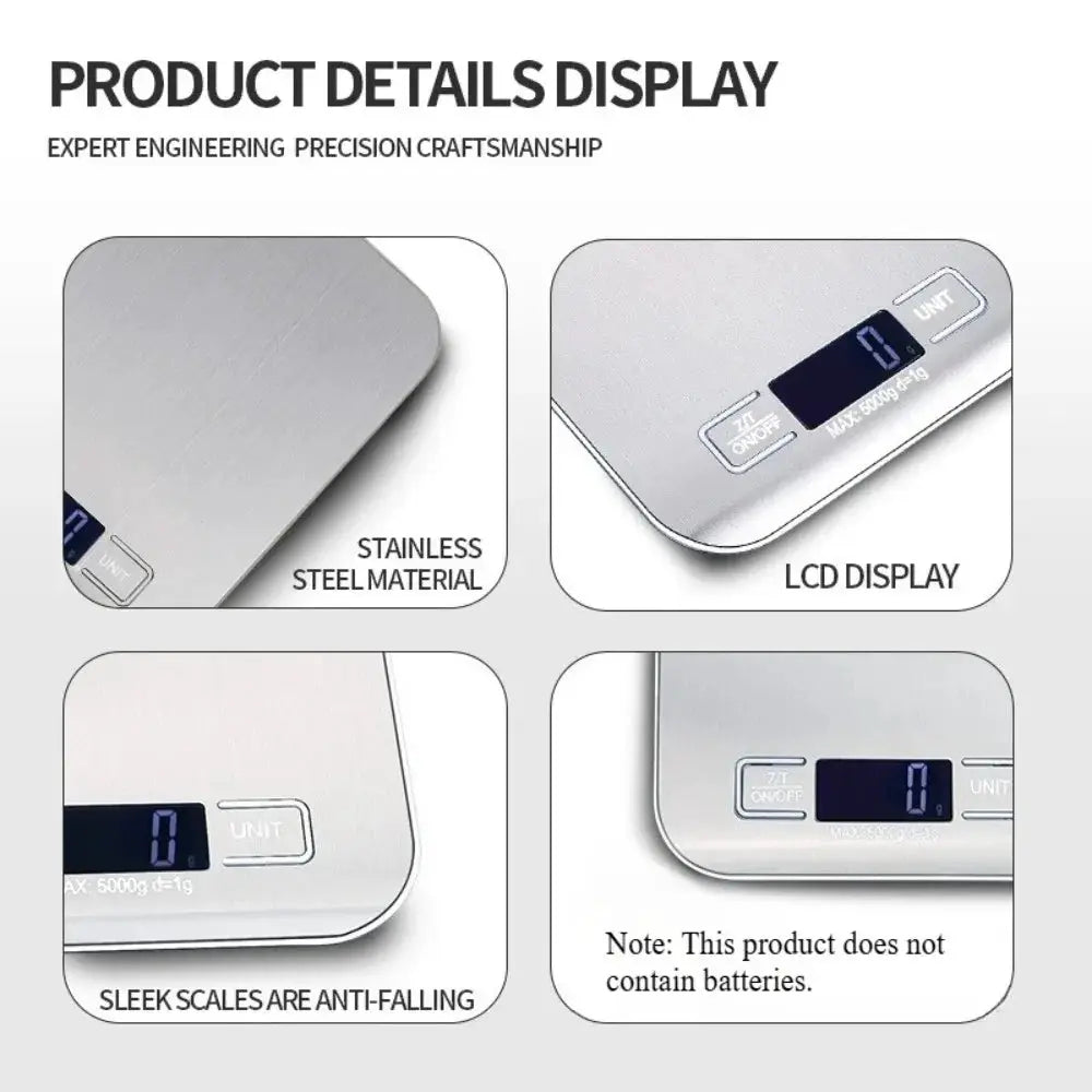 Digital Kitchen Scale With LED Display 5kg 1g Stainless Steel Weighing For Food Jewelry Snacks Baking Home Tools