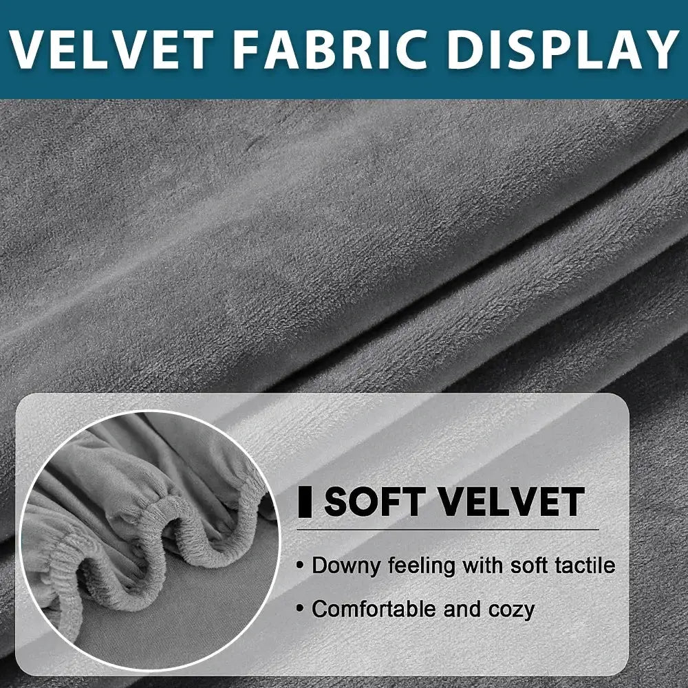 Soft velvet sofa cover by Simples Market in gray; elastic, removable slipcover for living room sofas