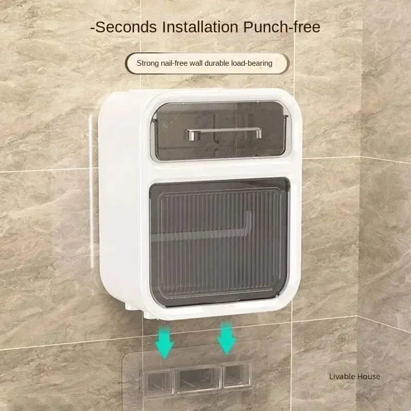 BrightNest Wall Mounted Toilet Tissue Box With Paper Drawer And Double Layer Storage Rack Space Saving Bath Organizer