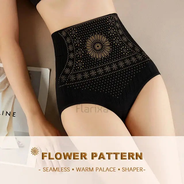Flarixa high-waist seamless shaping briefs in black with flower pattern