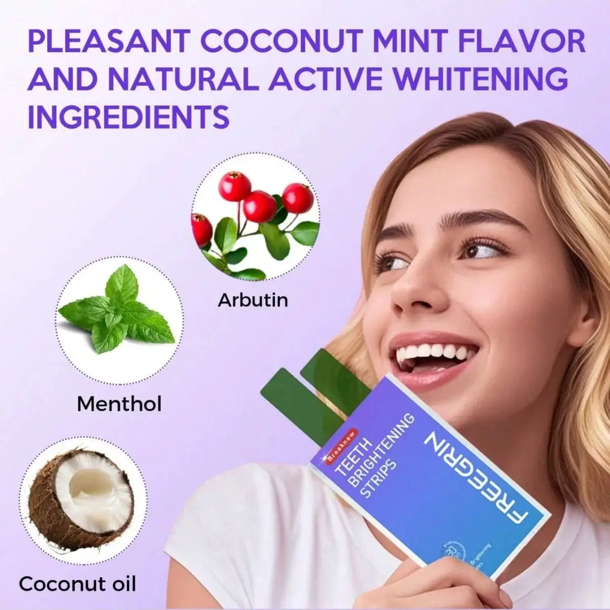 Deluxe whitening teeth strips by Simples Market; mint-flavored gel strips with coconut oil and menthol, 7/14/21 pairs