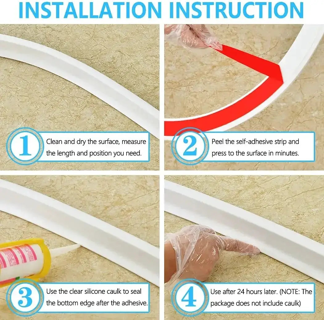 Simples Market bathroom silicone bendable water-retaining strip, white shower barrier for kitchen separation with installation steps