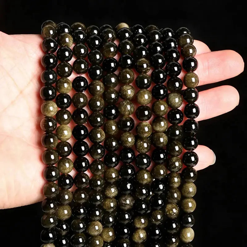 Natural Stone Golden Obsidian Irisation Round Beads 4mm 6mm 8mm 10mm 12mm Spacer Jewelry Making Bracelet Necklace