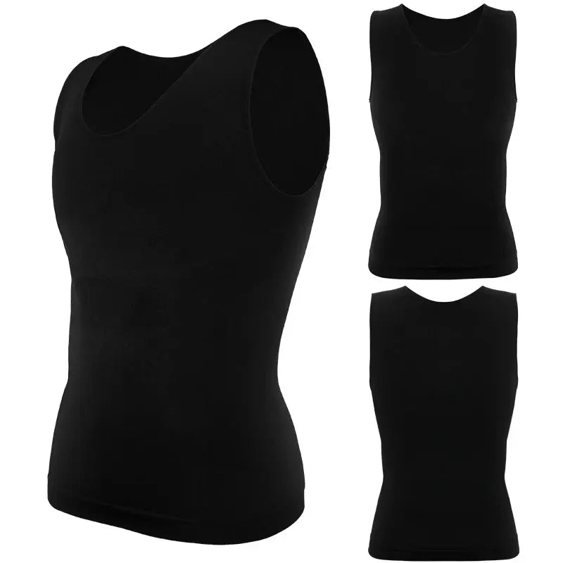 Men's black compression tank top shapewear for tummy control and waist training