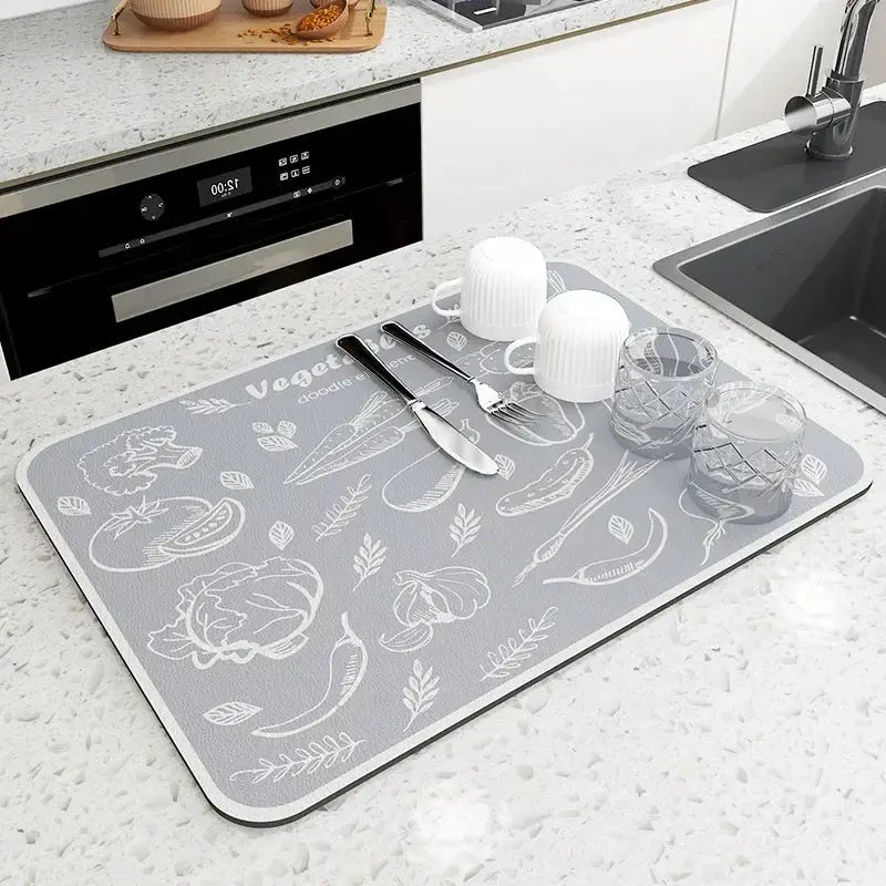 Super Absorbent Anti Slip Kitchen Drying Mat Large Draining Mat Quick Dry For Countertops And Bathroom