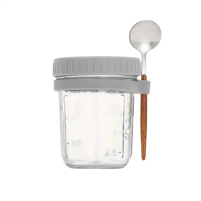 350ml Glass Overnight Oats Cup Portable With Lid And Integrated Spoon
