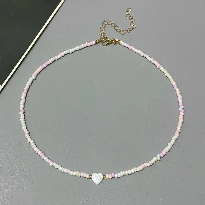 Colorful Seed Bead Choker Necklace For Girls Spring And Summer Love Heart Design Boho Jewelry Wholesale Dropshipping