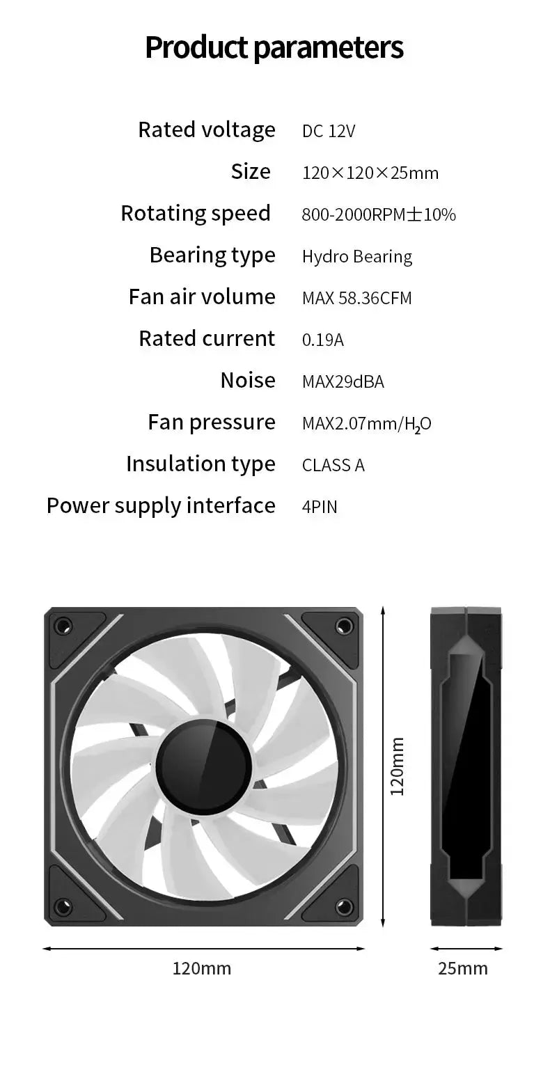 TEUCER LJ-4Pro ARGB 120mm PC fan with black frame and white blades, 4-pin PWM.