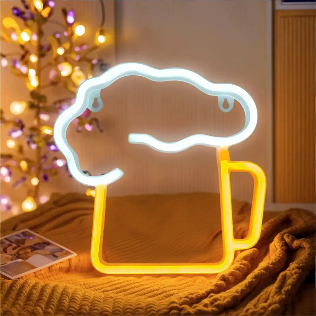 Simples Market decorative neon light: mug-cloud design in yellow mug outline with white cloud, USB or battery powered.