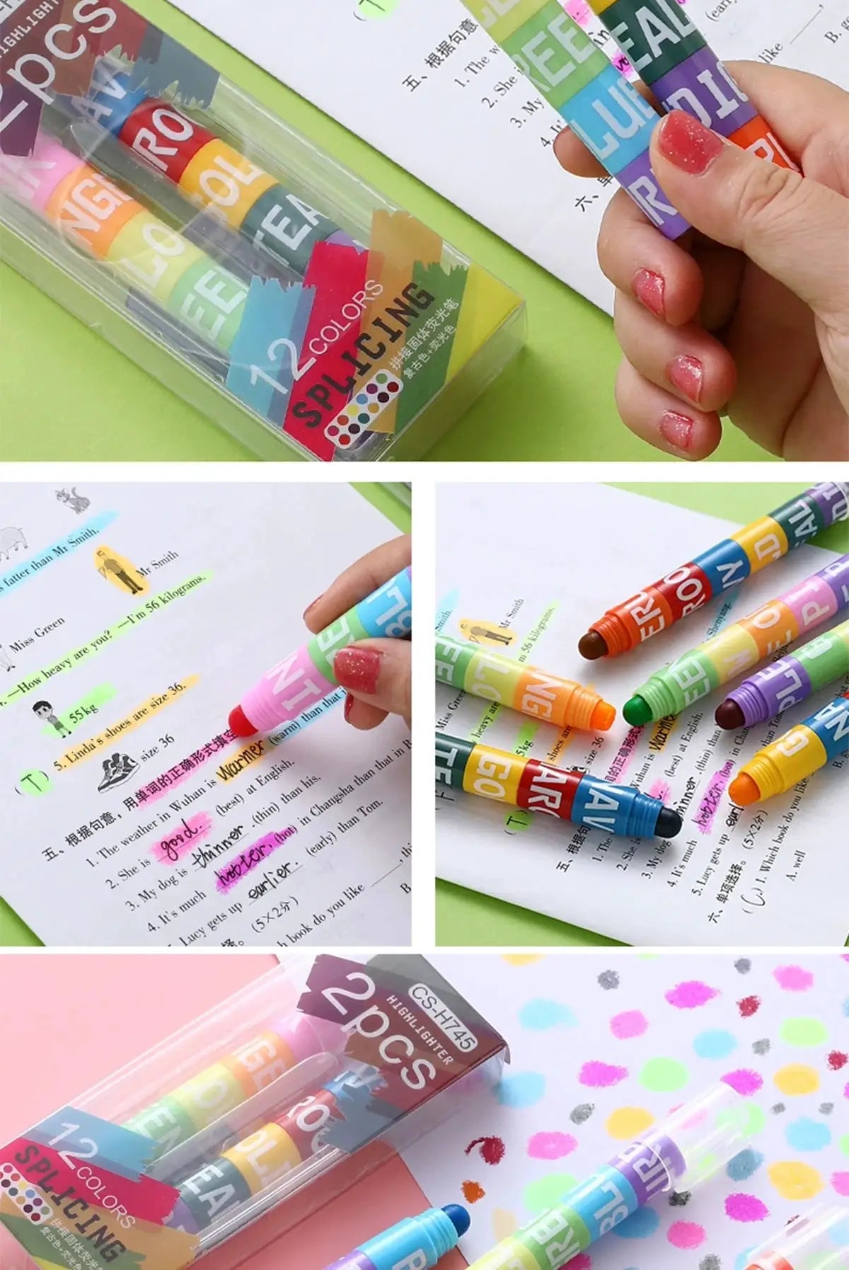 12-color highlighter pen set by Simples Market; rainbow marker pens for school and office