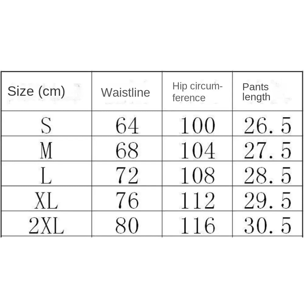 Simples Market high waist sport shorts size chart showing waist 64–80 cm, hip 100–116 cm, length 26.5–30.5 cm (S–2XL).