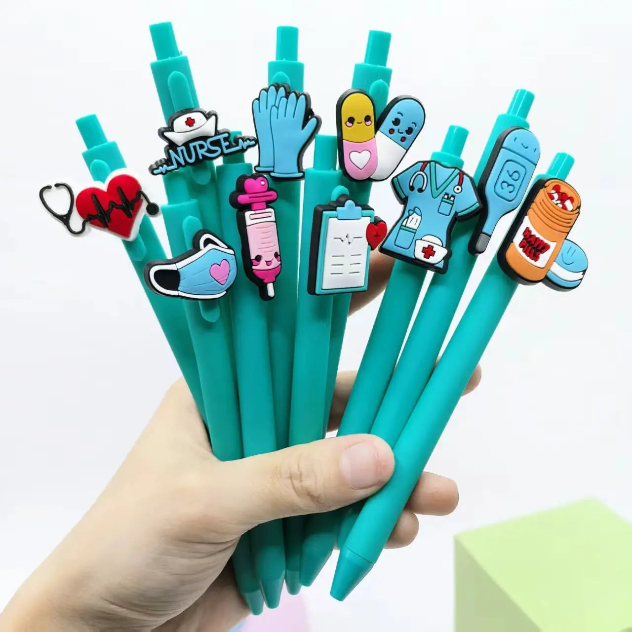 Medical pen set with nurse/doctor clip icons, turquoise pens, 20–30 pcs