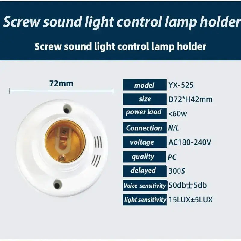 Automatic Sound And Light Sensor E27 Lamp Holder Socket AC180240V Energy Saving Fits All Bulbs