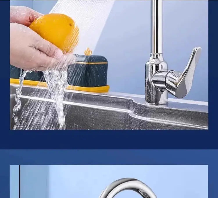 Chrome kitchen faucet with universal swivel, three-mode spray, splash-proof nozzle