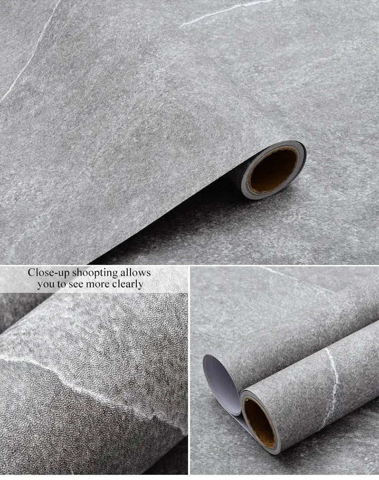 40cm thickened PVC floor sticker with gray stone tile pattern; self-adhesive and waterproof for bathroom or kitchen.