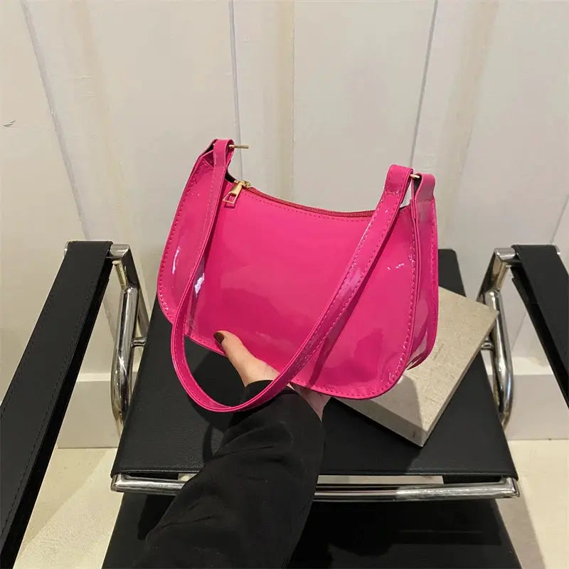 Retro pink PU leather shoulder bag by Simples Market with gold hardware