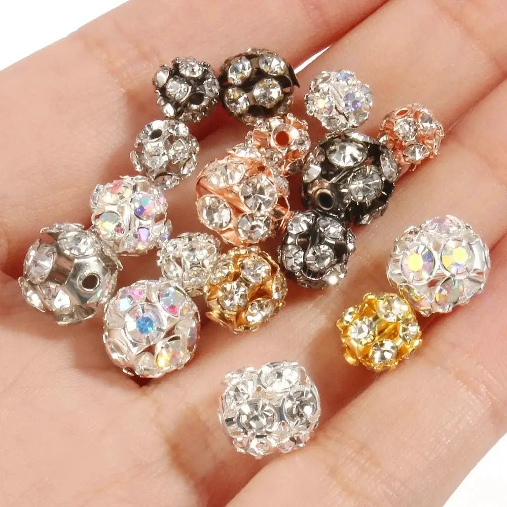 50Pcs 6mm AB Color Metal Crystal Beads Rhinestone Ball Shape Loose Beads for Jewelry Making DIY Bracelet Accessories - Simples Market