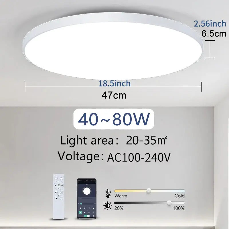 MARPOU smart ceiling lamp by Simples Market, 47 cm diameter LED with remote dimming and app control