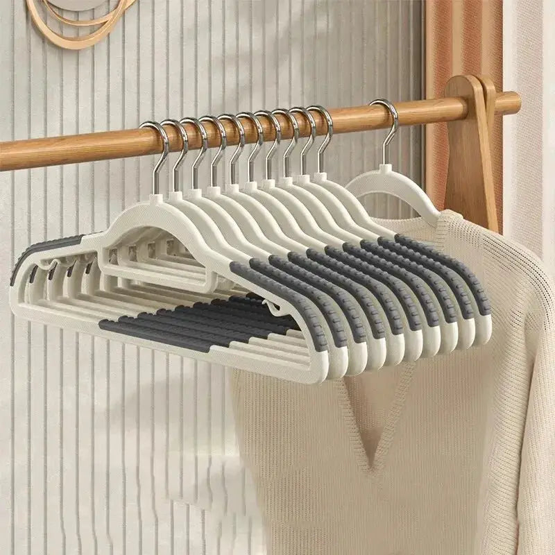 Clothes hangers, white with gray anti-slip grips, 10-pack for wet and dry garments in the wardrobe