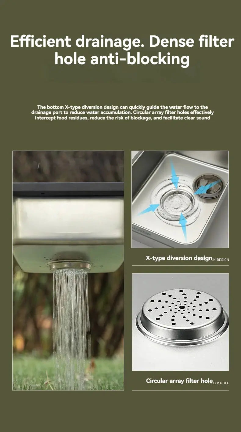 CAMPINGMOON IGT One Unit Sink, 304 stainless steel outdoor dishwashing sink with water storage and efficient drainage.