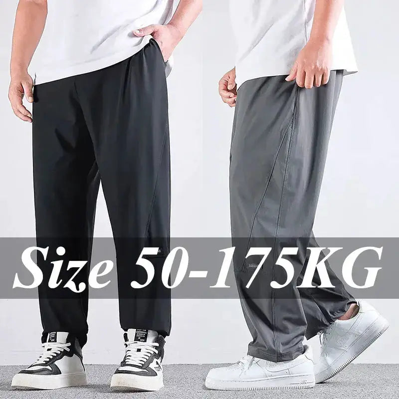 Two pairs of casual men's pants in black and gray with elastic waist, size 50-175KG