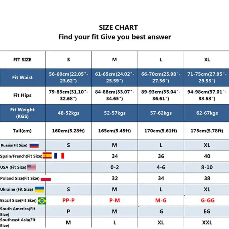 Simples Market women's cotton thong size chart showing sizes S–XL with waist, hips, weight and height guidance.