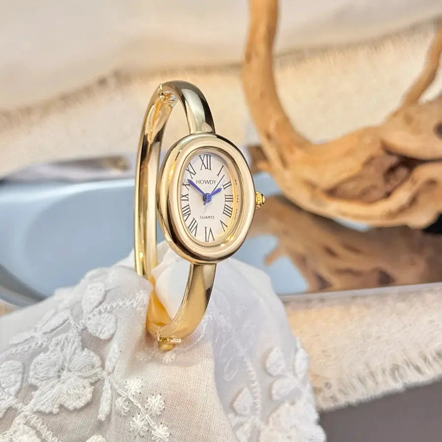 Luxora Bath Tub Bracelet Watch For Women With Oval Quartz Case And Small Dial Roman Numerals
