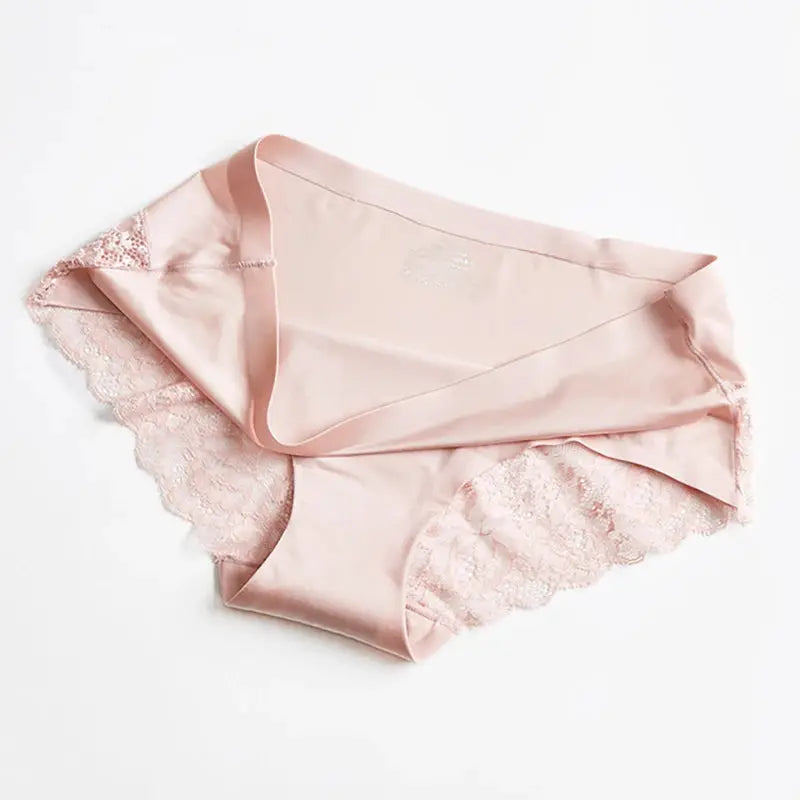 Pink satin lace-trim women's panties with lace sides