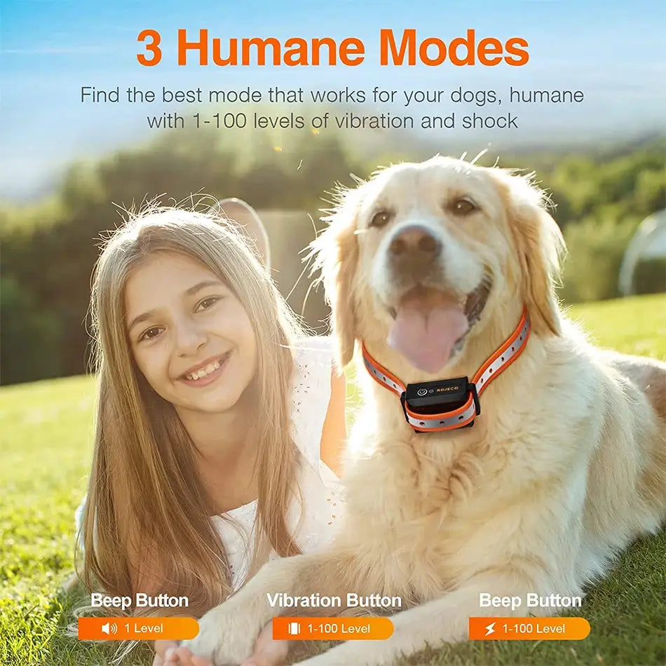 ROJECO 1000m Electric Dog Training Collar With Remote Control Waterproof Rechargeable Beep Vibration Shock 100 Levels